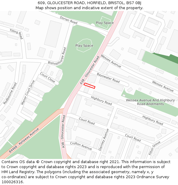 609, GLOUCESTER ROAD, HORFIELD, BRISTOL, BS7 0BJ: Location map and indicative extent of plot