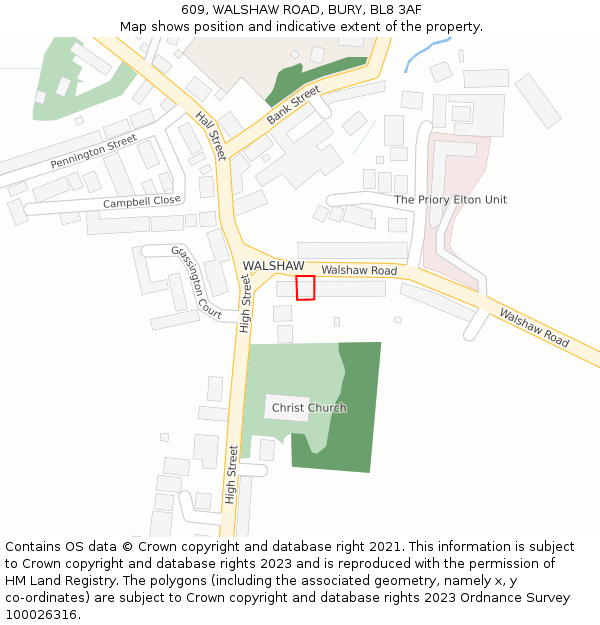 609, WALSHAW ROAD, BURY, BL8 3AF: Location map and indicative extent of plot