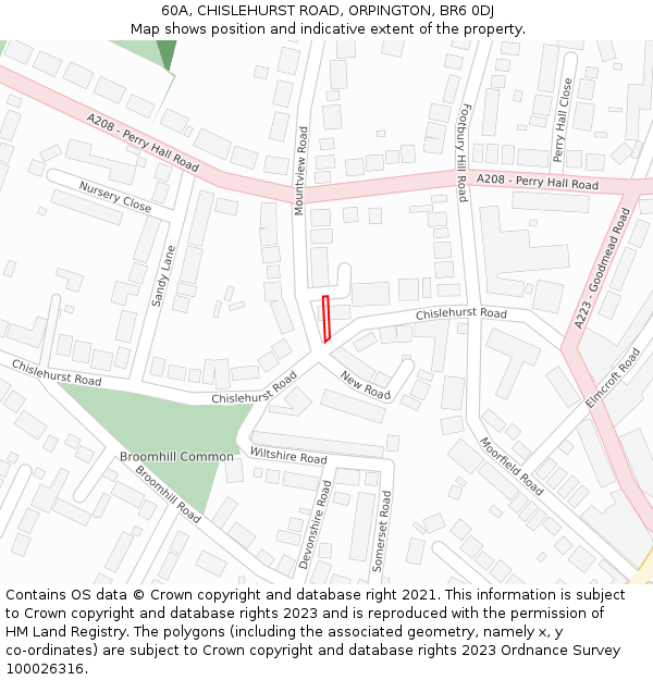 60A, CHISLEHURST ROAD, ORPINGTON, BR6 0DJ: Location map and indicative extent of plot