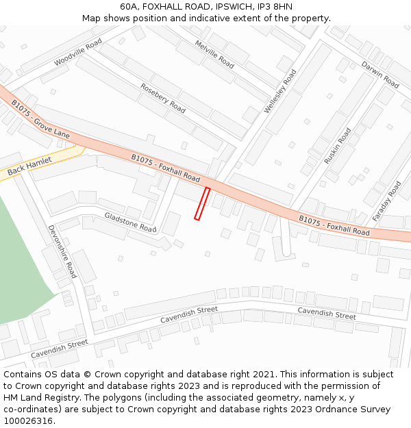 60A, FOXHALL ROAD, IPSWICH, IP3 8HN: Location map and indicative extent of plot