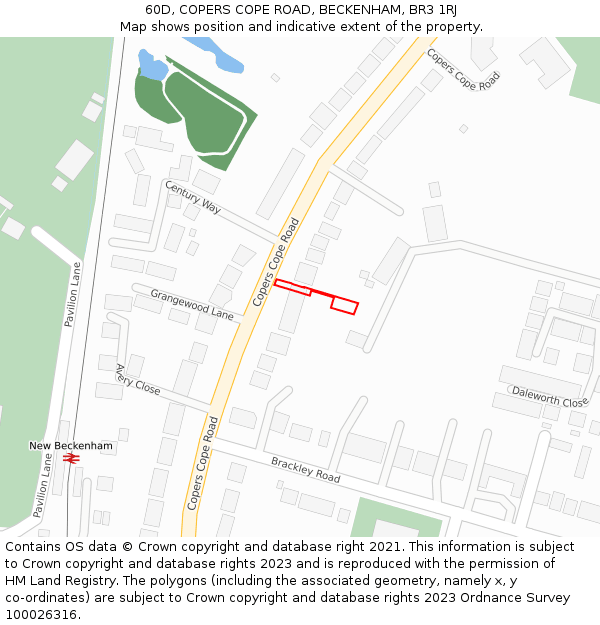 60D, COPERS COPE ROAD, BECKENHAM, BR3 1RJ: Location map and indicative extent of plot