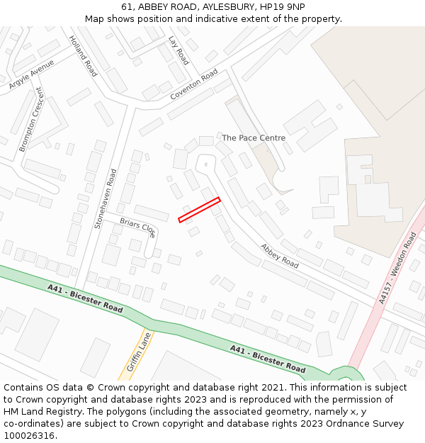 61, ABBEY ROAD, AYLESBURY, HP19 9NP: Location map and indicative extent of plot