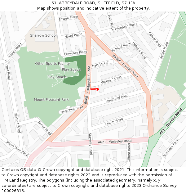 61, ABBEYDALE ROAD, SHEFFIELD, S7 1FA: Location map and indicative extent of plot