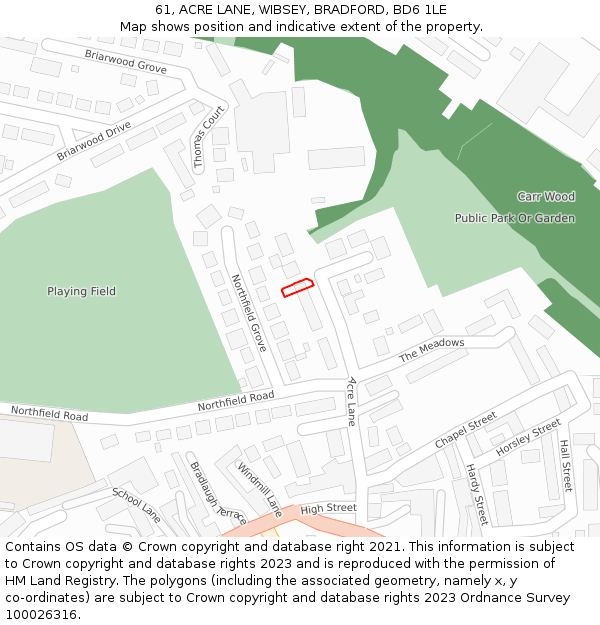 61, ACRE LANE, WIBSEY, BRADFORD, BD6 1LE: Location map and indicative extent of plot