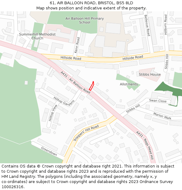 61, AIR BALLOON ROAD, BRISTOL, BS5 8LD: Location map and indicative extent of plot