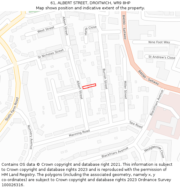 61, ALBERT STREET, DROITWICH, WR9 8HP: Location map and indicative extent of plot