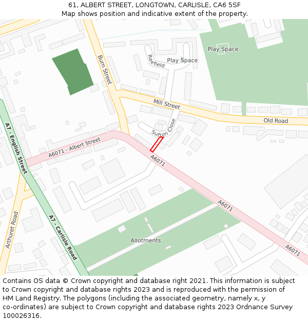61, ALBERT STREET, LONGTOWN, CARLISLE, CA6 5SF: Location map and indicative extent of plot