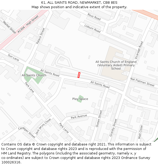 61, ALL SAINTS ROAD, NEWMARKET, CB8 8ES: Location map and indicative extent of plot