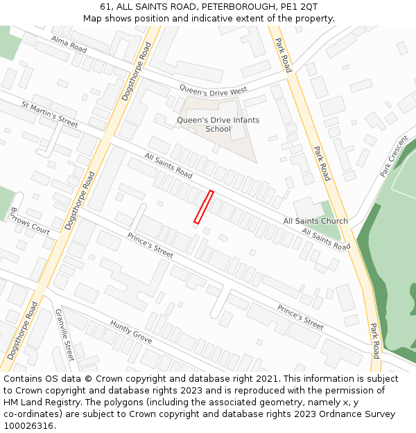 61, ALL SAINTS ROAD, PETERBOROUGH, PE1 2QT: Location map and indicative extent of plot