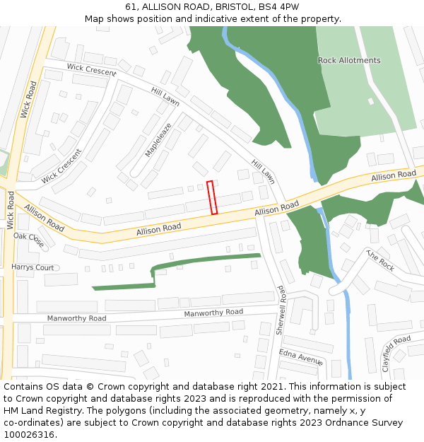 61, ALLISON ROAD, BRISTOL, BS4 4PW: Location map and indicative extent of plot