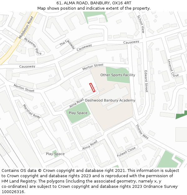 61, ALMA ROAD, BANBURY, OX16 4RT: Location map and indicative extent of plot