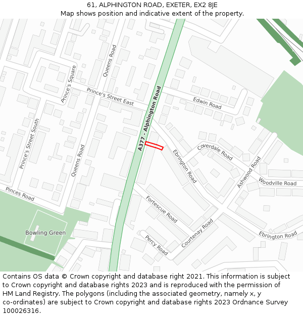 61, ALPHINGTON ROAD, EXETER, EX2 8JE: Location map and indicative extent of plot