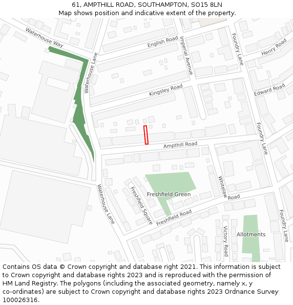 61, AMPTHILL ROAD, SOUTHAMPTON, SO15 8LN: Location map and indicative extent of plot
