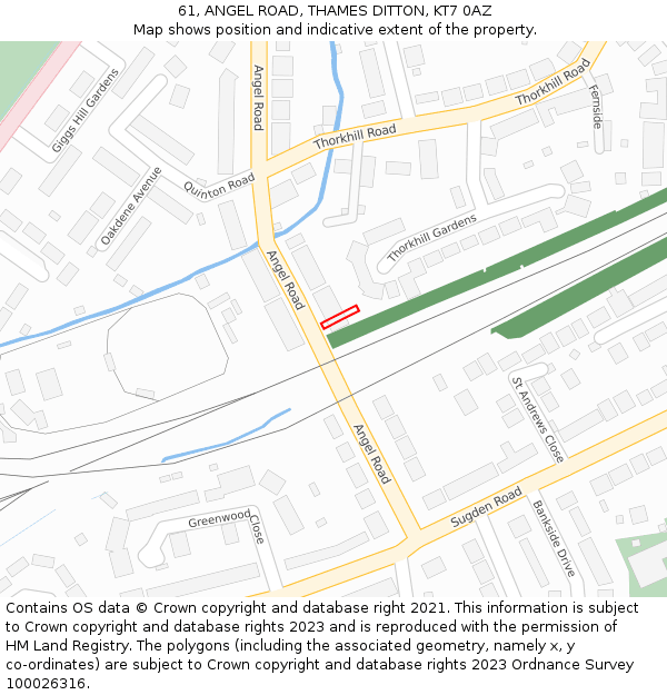61, ANGEL ROAD, THAMES DITTON, KT7 0AZ: Location map and indicative extent of plot