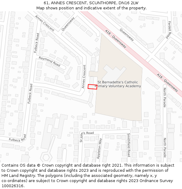 61, ANNES CRESCENT, SCUNTHORPE, DN16 2LW: Location map and indicative extent of plot