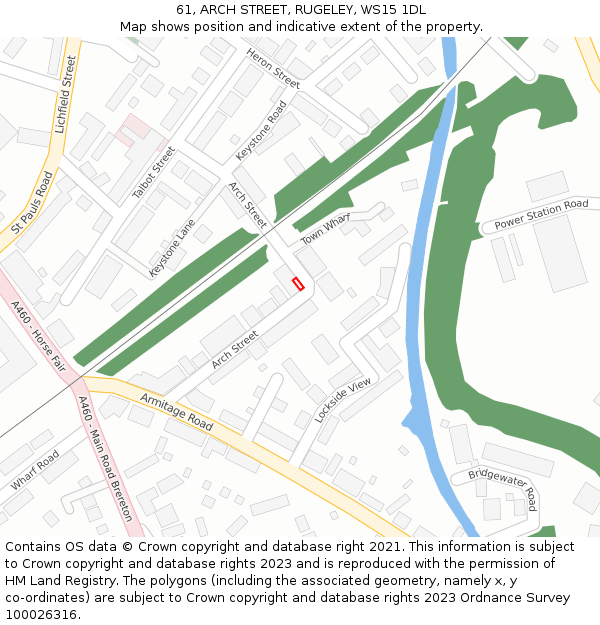 61, ARCH STREET, RUGELEY, WS15 1DL: Location map and indicative extent of plot