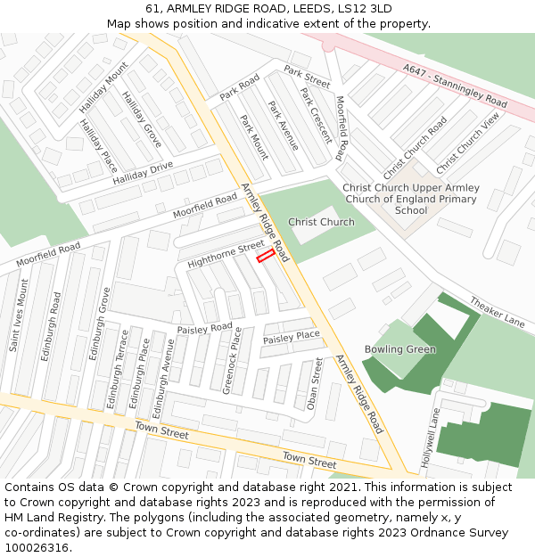 61, ARMLEY RIDGE ROAD, LEEDS, LS12 3LD: Location map and indicative extent of plot