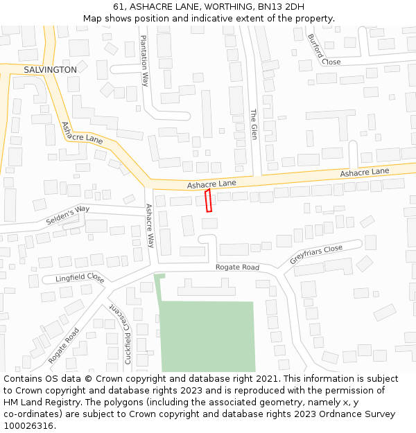 61, ASHACRE LANE, WORTHING, BN13 2DH: Location map and indicative extent of plot
