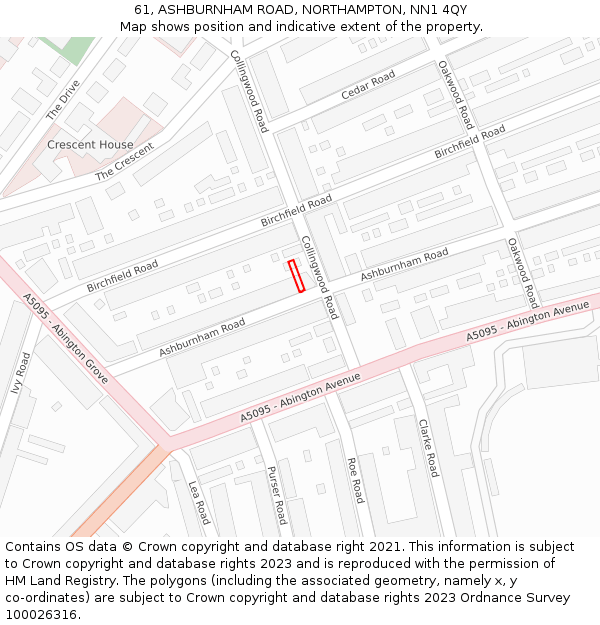 61, ASHBURNHAM ROAD, NORTHAMPTON, NN1 4QY: Location map and indicative extent of plot