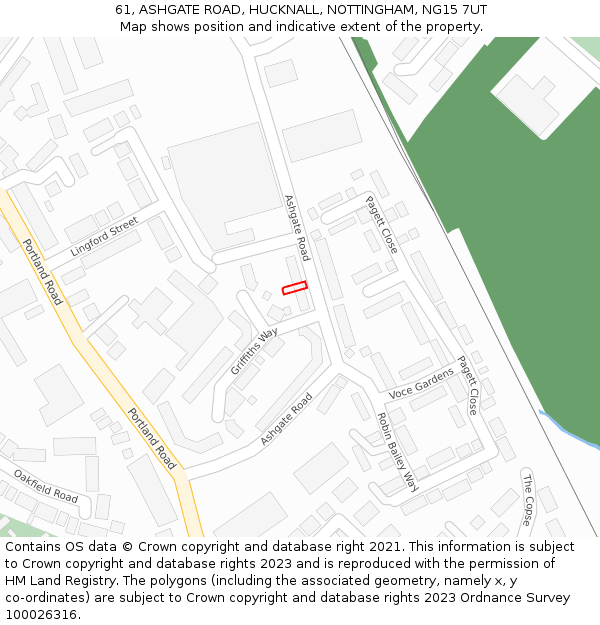 61, ASHGATE ROAD, HUCKNALL, NOTTINGHAM, NG15 7UT: Location map and indicative extent of plot