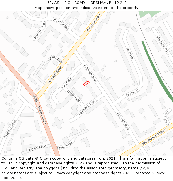 61, ASHLEIGH ROAD, HORSHAM, RH12 2LE: Location map and indicative extent of plot