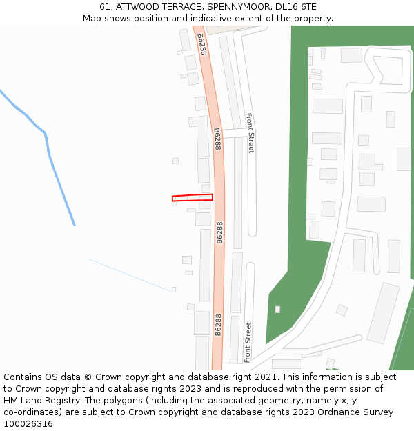 61, ATTWOOD TERRACE, SPENNYMOOR, DL16 6TE: Location map and indicative extent of plot