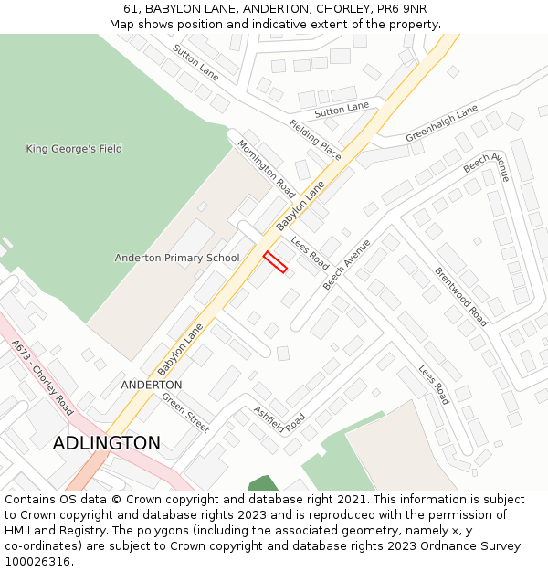 61, BABYLON LANE, ANDERTON, CHORLEY, PR6 9NR: Location map and indicative extent of plot