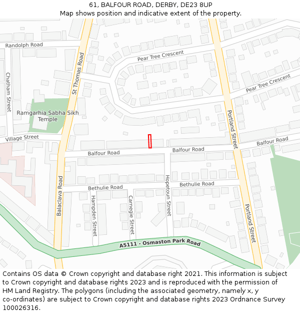 61, BALFOUR ROAD, DERBY, DE23 8UP: Location map and indicative extent of plot