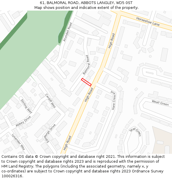 61, BALMORAL ROAD, ABBOTS LANGLEY, WD5 0ST: Location map and indicative extent of plot