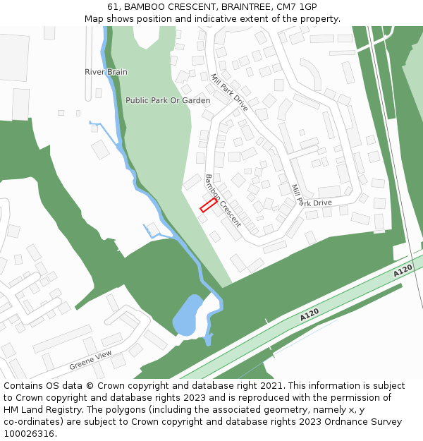 61, BAMBOO CRESCENT, BRAINTREE, CM7 1GP: Location map and indicative extent of plot