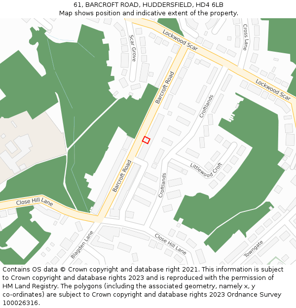 61, BARCROFT ROAD, HUDDERSFIELD, HD4 6LB: Location map and indicative extent of plot
