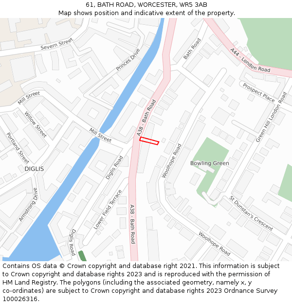 61, BATH ROAD, WORCESTER, WR5 3AB: Location map and indicative extent of plot