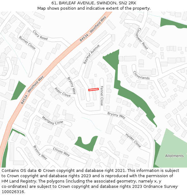 61, BAYLEAF AVENUE, SWINDON, SN2 2RX: Location map and indicative extent of plot