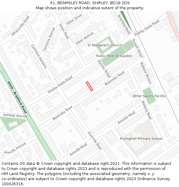 61, BEAMSLEY ROAD, SHIPLEY, BD18 2DS: Location map and indicative extent of plot