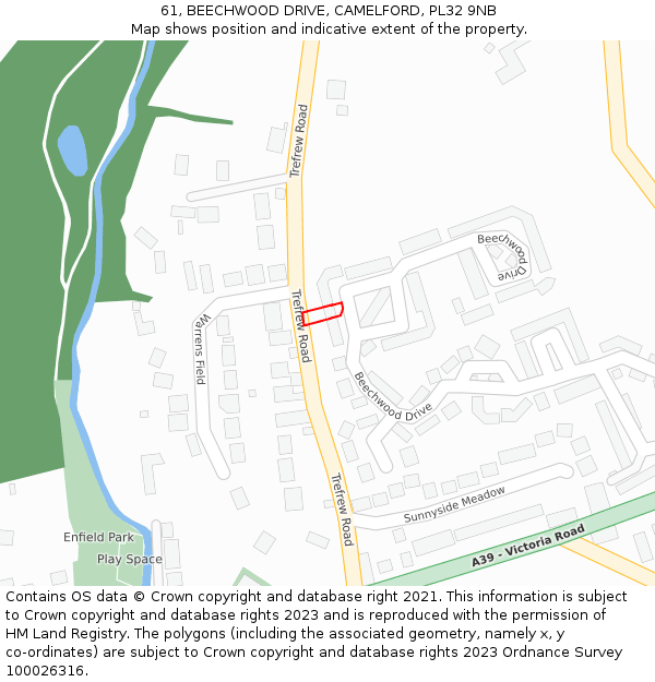 61, BEECHWOOD DRIVE, CAMELFORD, PL32 9NB: Location map and indicative extent of plot