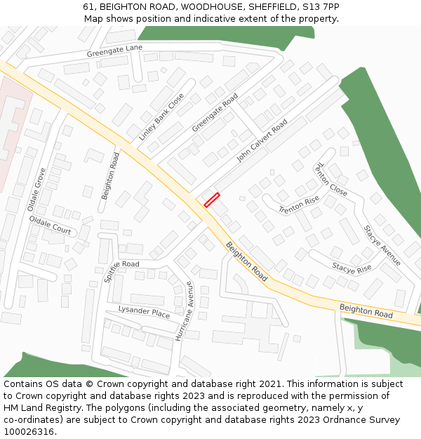 61, BEIGHTON ROAD, WOODHOUSE, SHEFFIELD, S13 7PP: Location map and indicative extent of plot