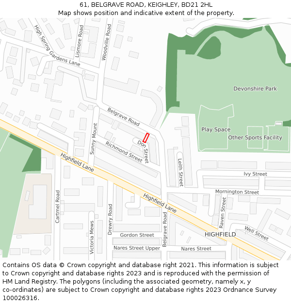 61, BELGRAVE ROAD, KEIGHLEY, BD21 2HL: Location map and indicative extent of plot