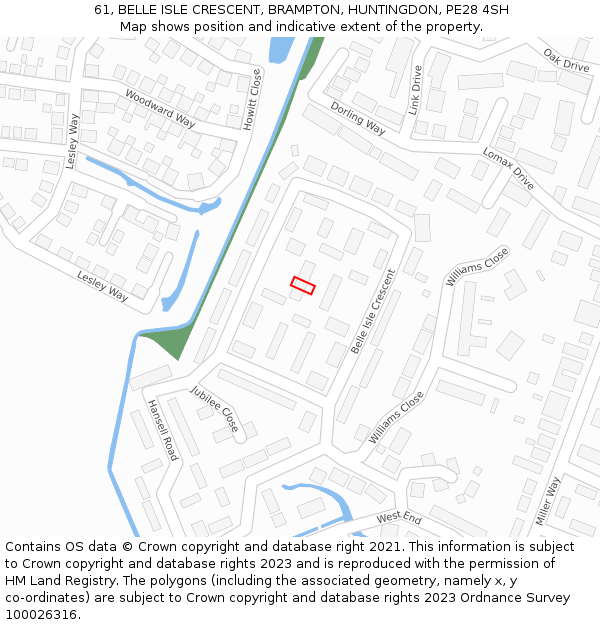 61, BELLE ISLE CRESCENT, BRAMPTON, HUNTINGDON, PE28 4SH: Location map and indicative extent of plot