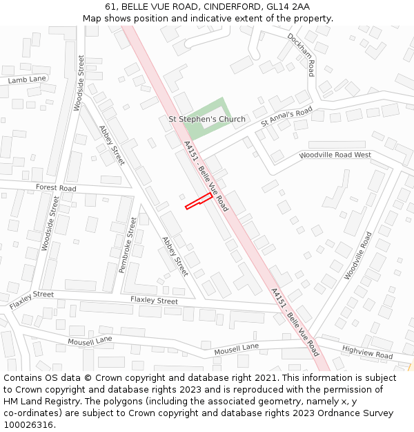 61, BELLE VUE ROAD, CINDERFORD, GL14 2AA: Location map and indicative extent of plot