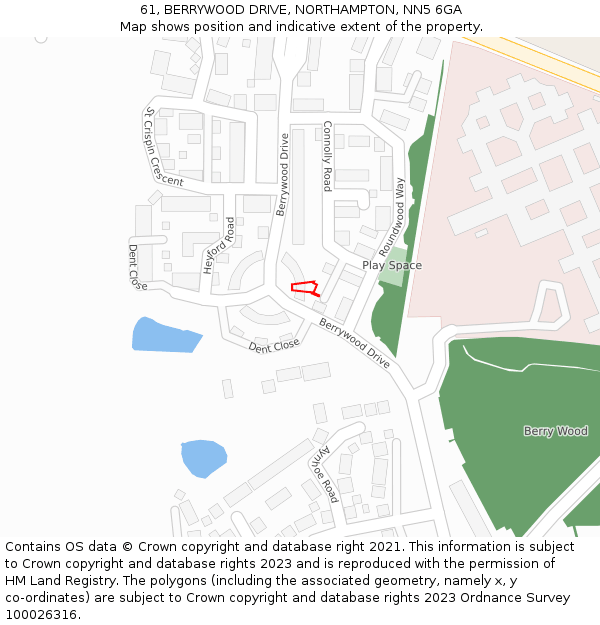61, BERRYWOOD DRIVE, NORTHAMPTON, NN5 6GA: Location map and indicative extent of plot