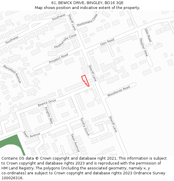 61, BEWICK DRIVE, BINGLEY, BD16 3QE: Location map and indicative extent of plot
