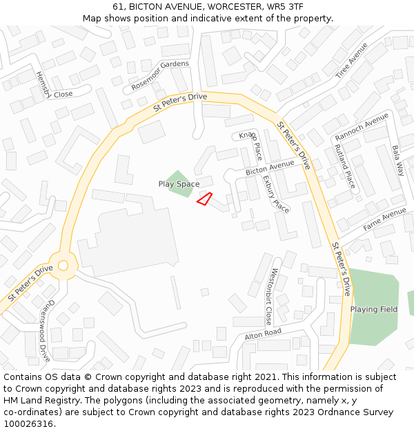 61, BICTON AVENUE, WORCESTER, WR5 3TF: Location map and indicative extent of plot