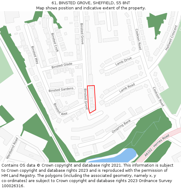 61, BINSTED GROVE, SHEFFIELD, S5 8NT: Location map and indicative extent of plot