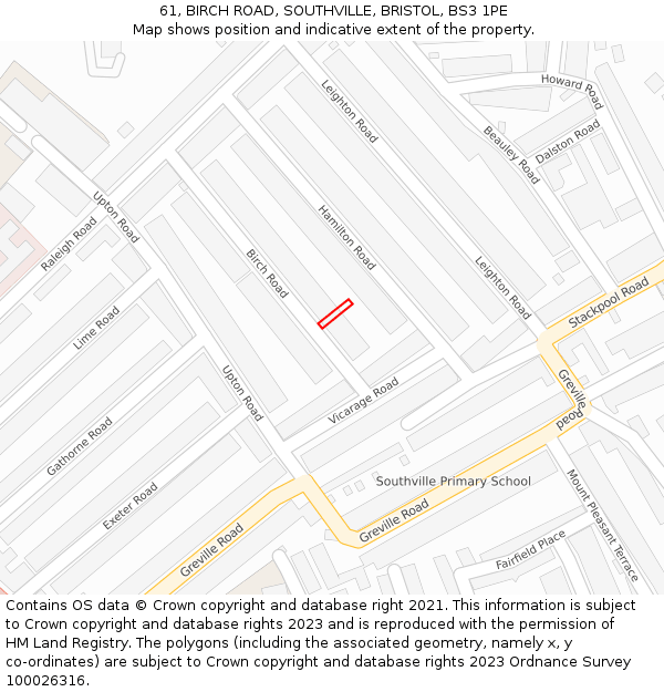 61, BIRCH ROAD, SOUTHVILLE, BRISTOL, BS3 1PE: Location map and indicative extent of plot