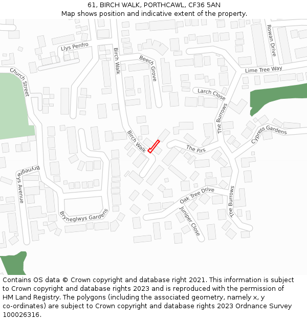 61, BIRCH WALK, PORTHCAWL, CF36 5AN: Location map and indicative extent of plot