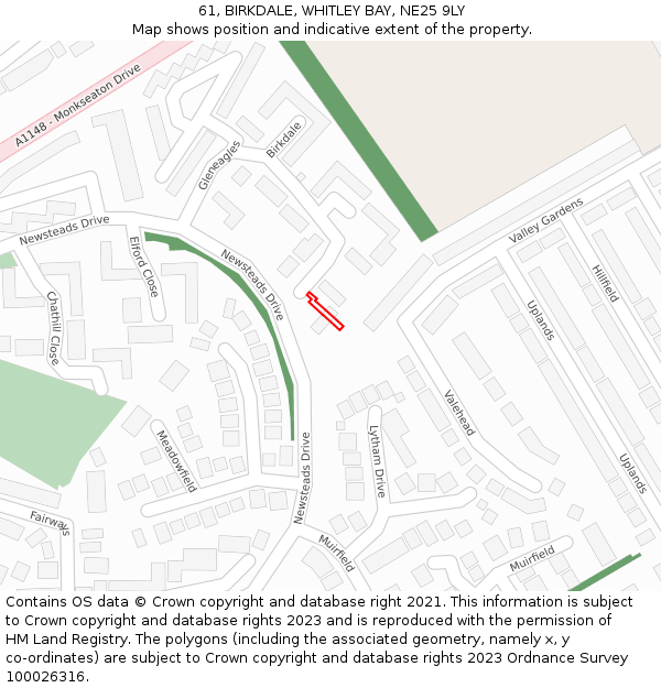 61, BIRKDALE, WHITLEY BAY, NE25 9LY: Location map and indicative extent of plot