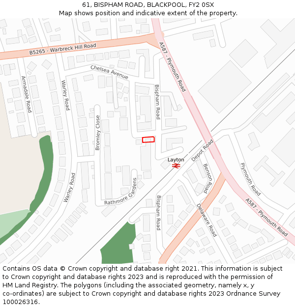 61, BISPHAM ROAD, BLACKPOOL, FY2 0SX: Location map and indicative extent of plot