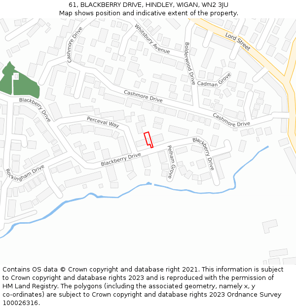 61, BLACKBERRY DRIVE, HINDLEY, WIGAN, WN2 3JU: Location map and indicative extent of plot