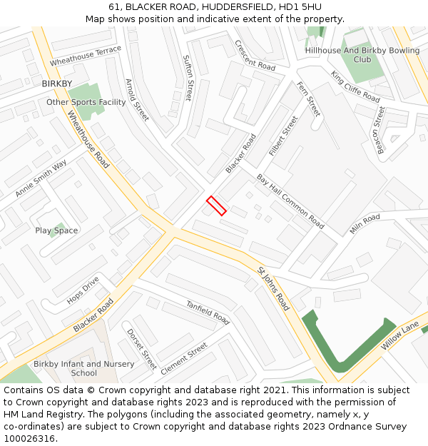 61, BLACKER ROAD, HUDDERSFIELD, HD1 5HU: Location map and indicative extent of plot