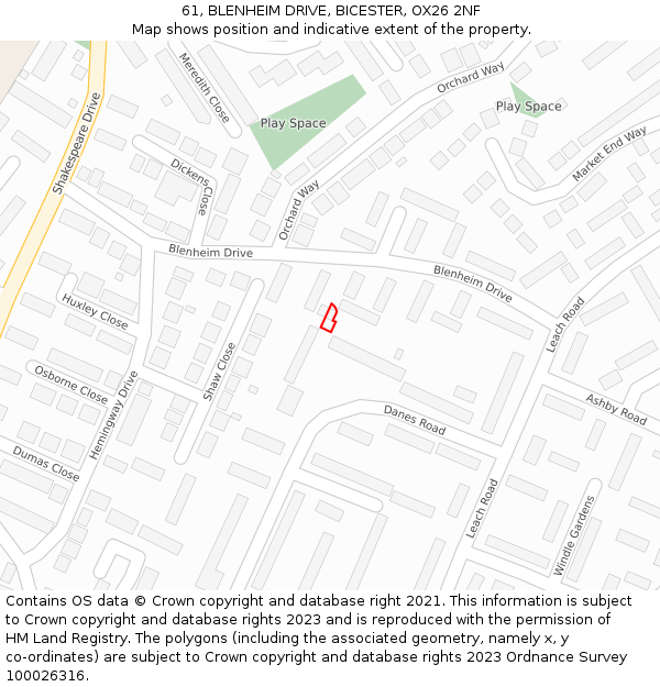 61, BLENHEIM DRIVE, BICESTER, OX26 2NF: Location map and indicative extent of plot